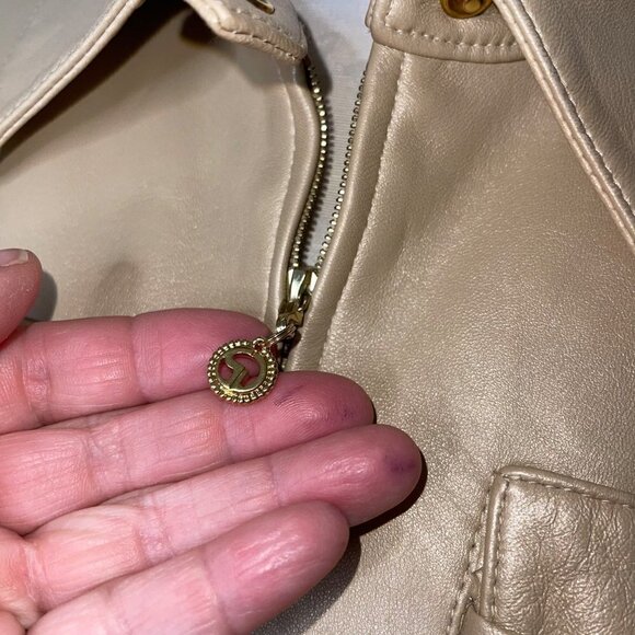 St John Sport By Marie Gray Womens Jacket Size Small Beige Irridescent Leather - Picture 8 of 15